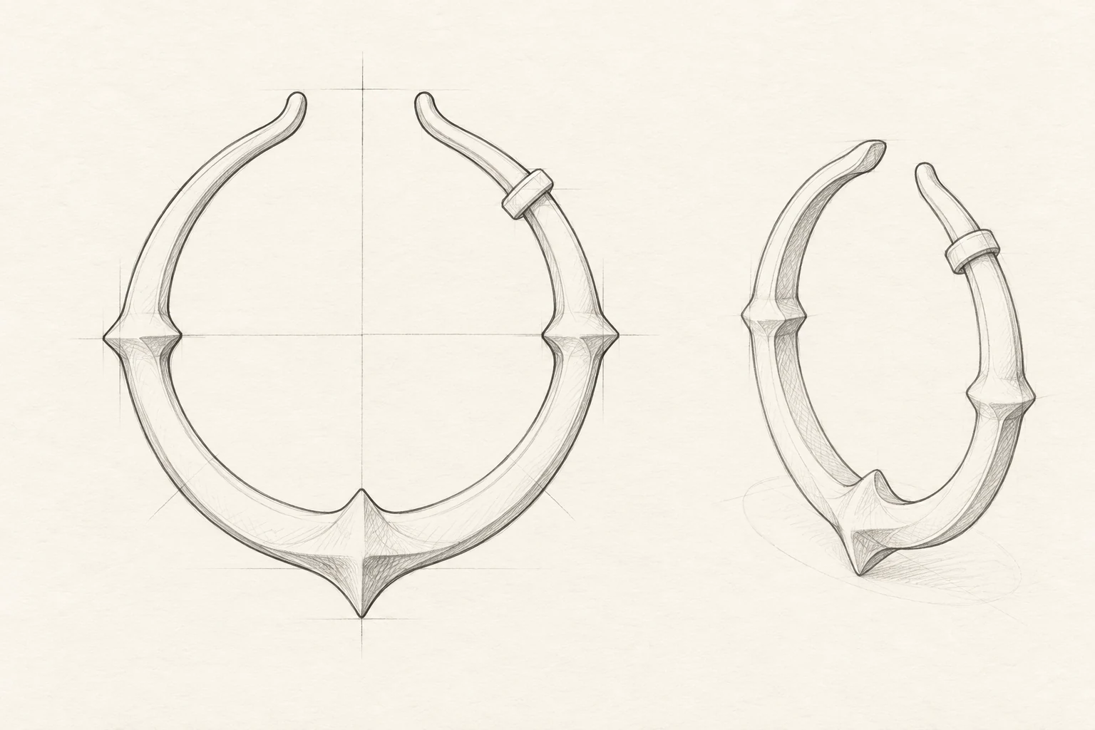 AI-generated CAD-style concept sketch of the open hoop earring.